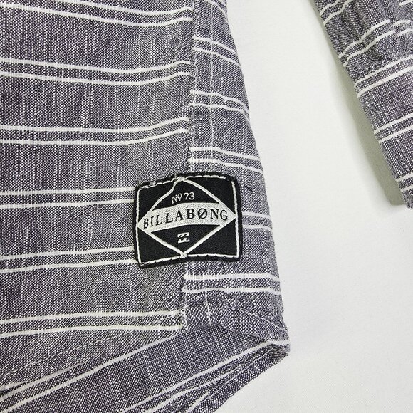 Billabong Size XL Mens Pockets Gray White Stripe Long Sleeve Logo Cotton Shirt - Picture 7 of 12